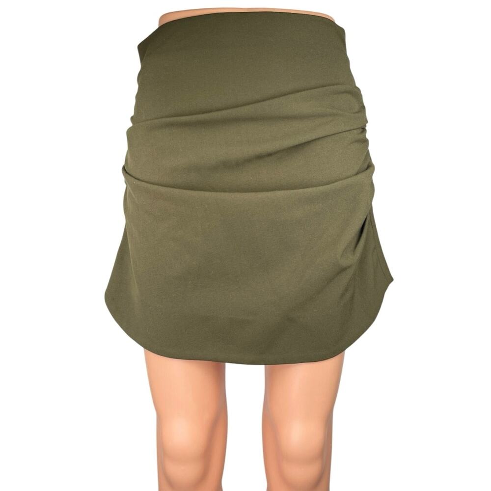 Zara Women's Green Side Ruched High Waisted Stretch Mini Pencil Skirt Size M